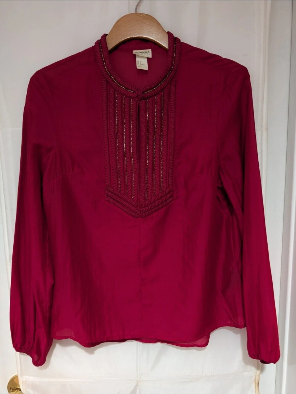 H&M Conscious Collection Magenta Pink Cord Trim Split V-Neck Blouse